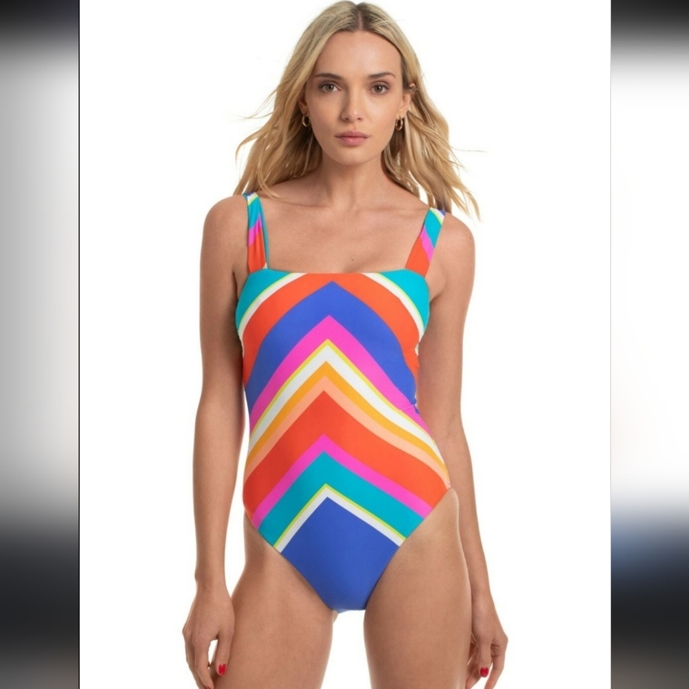 Trina Turk Sunset Chevron High-leg Maillot One-piece Swimsuit In Multi Size 6